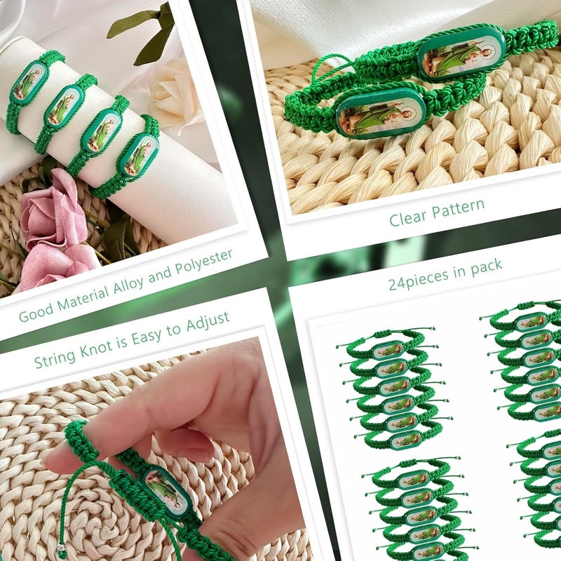 Bovemee 24PCS Virgin Mary Bracelets，Green Saint Jude bracelet Rosary Handmade Mexican bracelets,Virgen de Guadalupe Bracelet San Judas Tadeo Gift For Men Women - Image 2